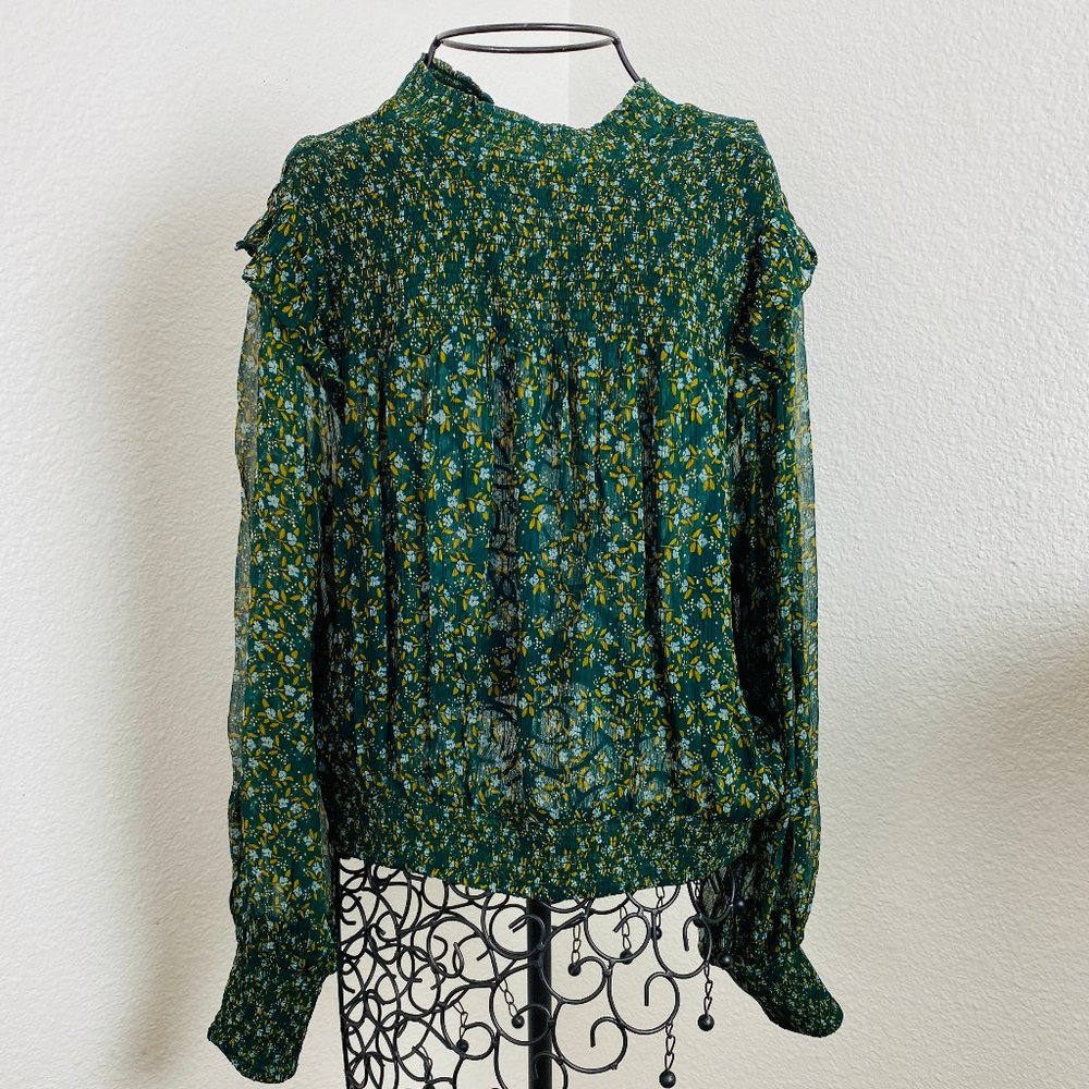 FREE PEOPLE turtle neck long sleeve floral blouse